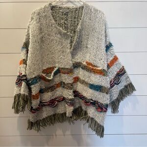 World Market Gray Multicolor Fringe Open Cardigan Sweater OSFM